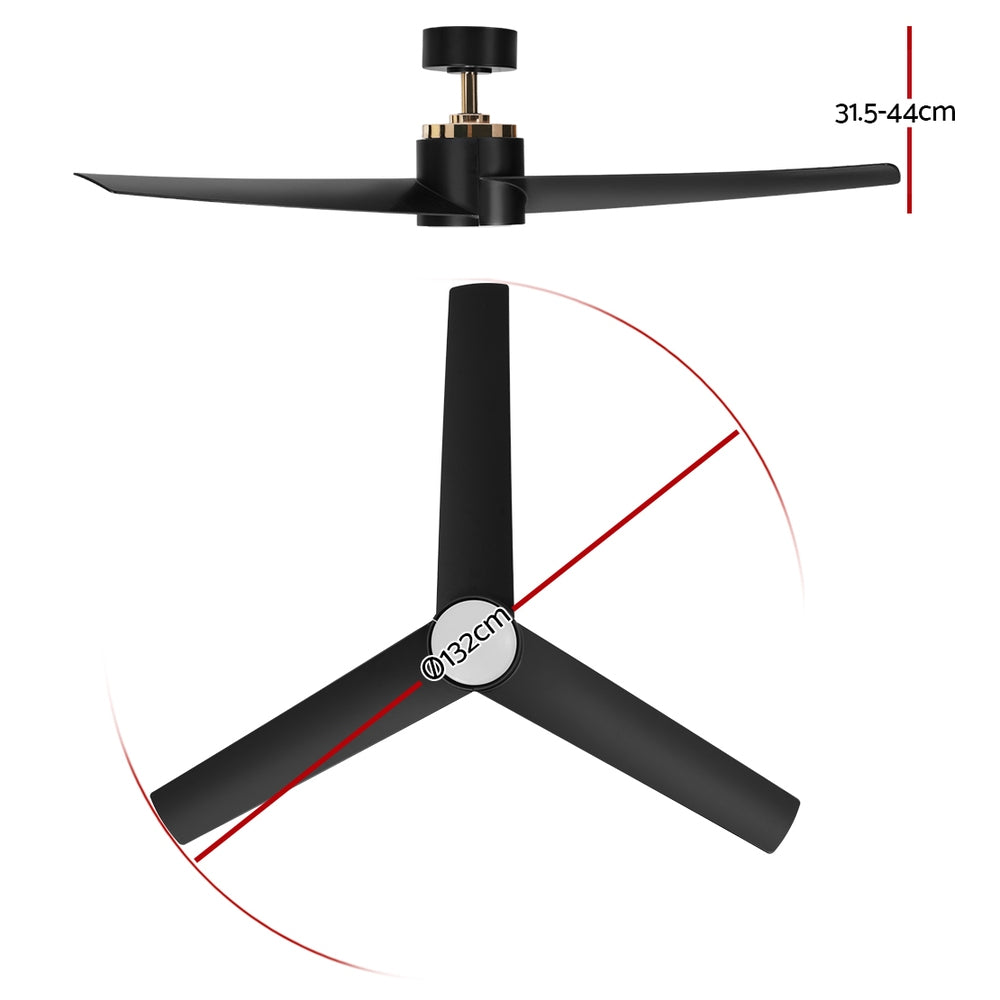 Underside of the black ceiling fan showing LED light panel