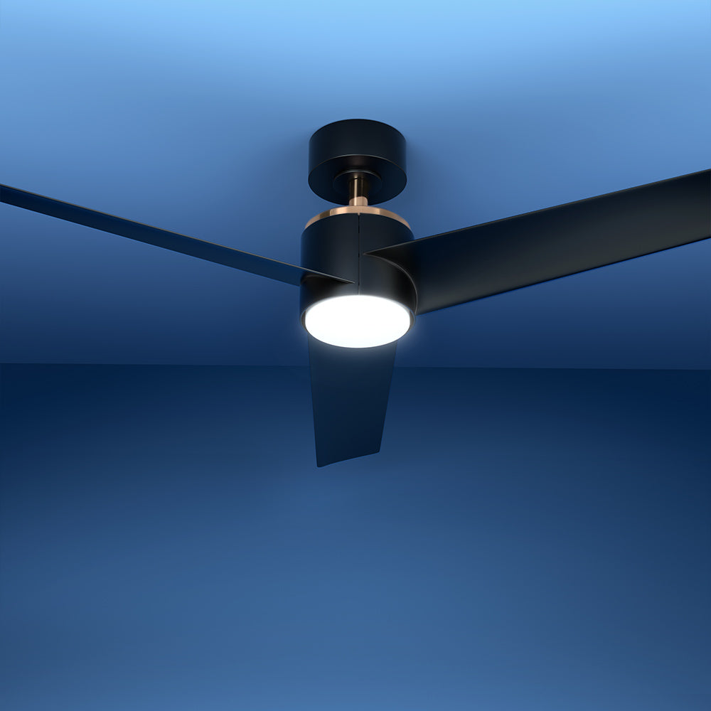 Black 132 cm three blade ceiling fan with DC motor and LED light