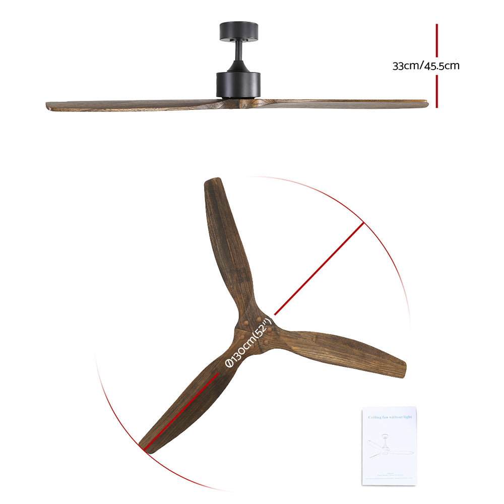 Underside of the dark wood three blade ceiling fan