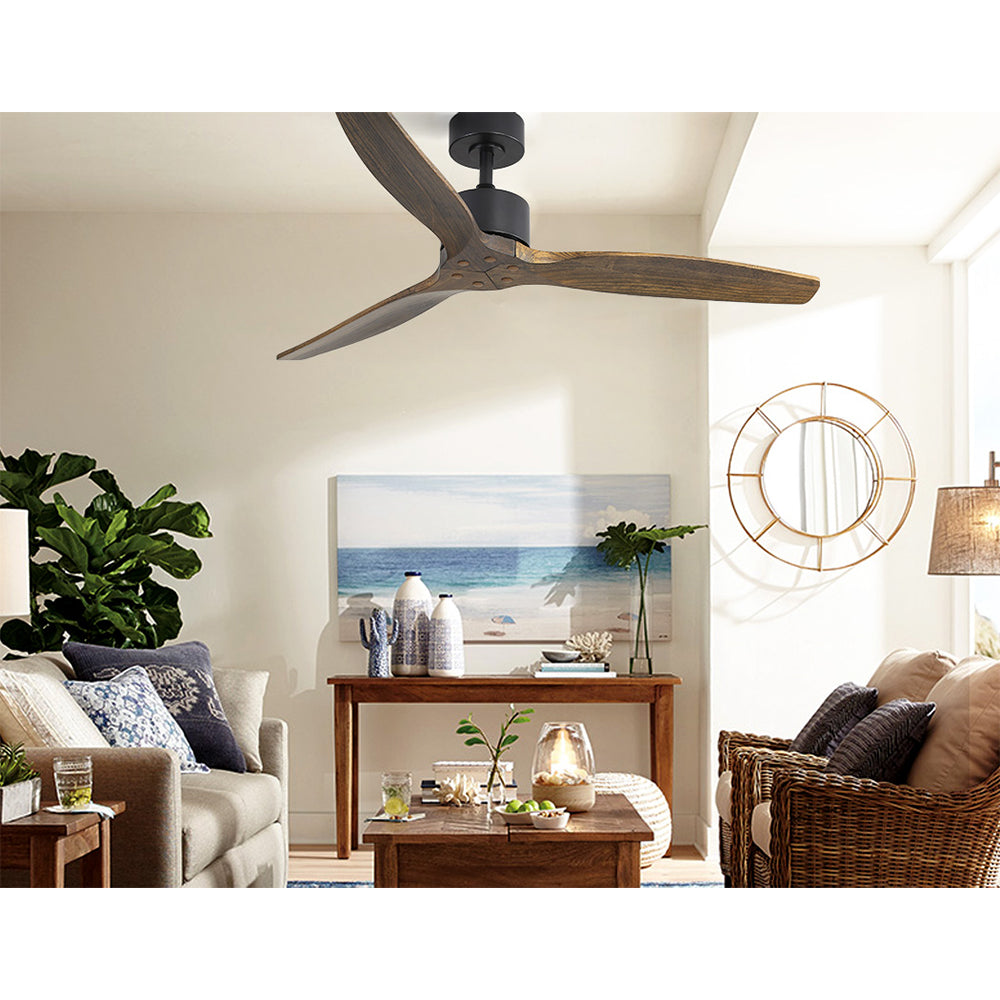 132 cm ceiling fan with three dark wood timber blades