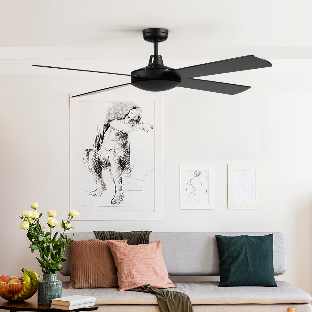 Black 132 cm four blade ceiling fan with DC motor, no light fitted