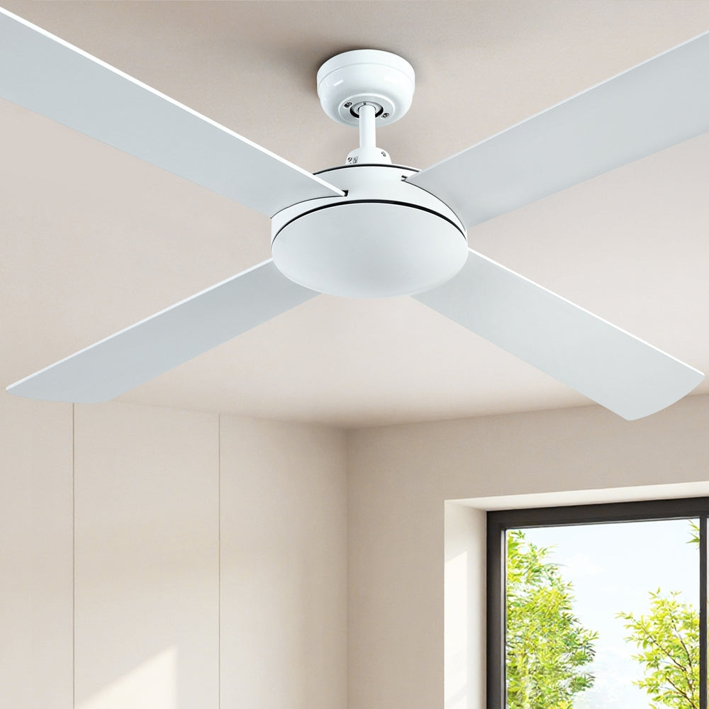 White 132 cm four blade ceiling fan with DC motor, no light fitted