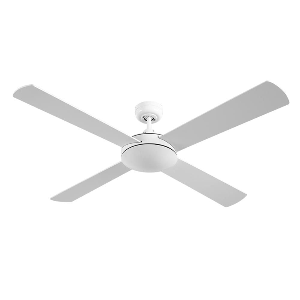 Underside of the white four blade ceiling fan