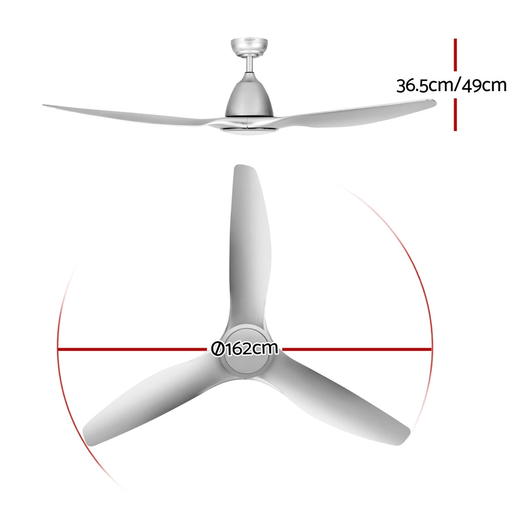 Large silver ceiling fan mounted in an open plan living area