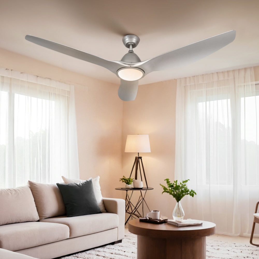 Silver 163 cm ceiling fan with three blades and built in LED light