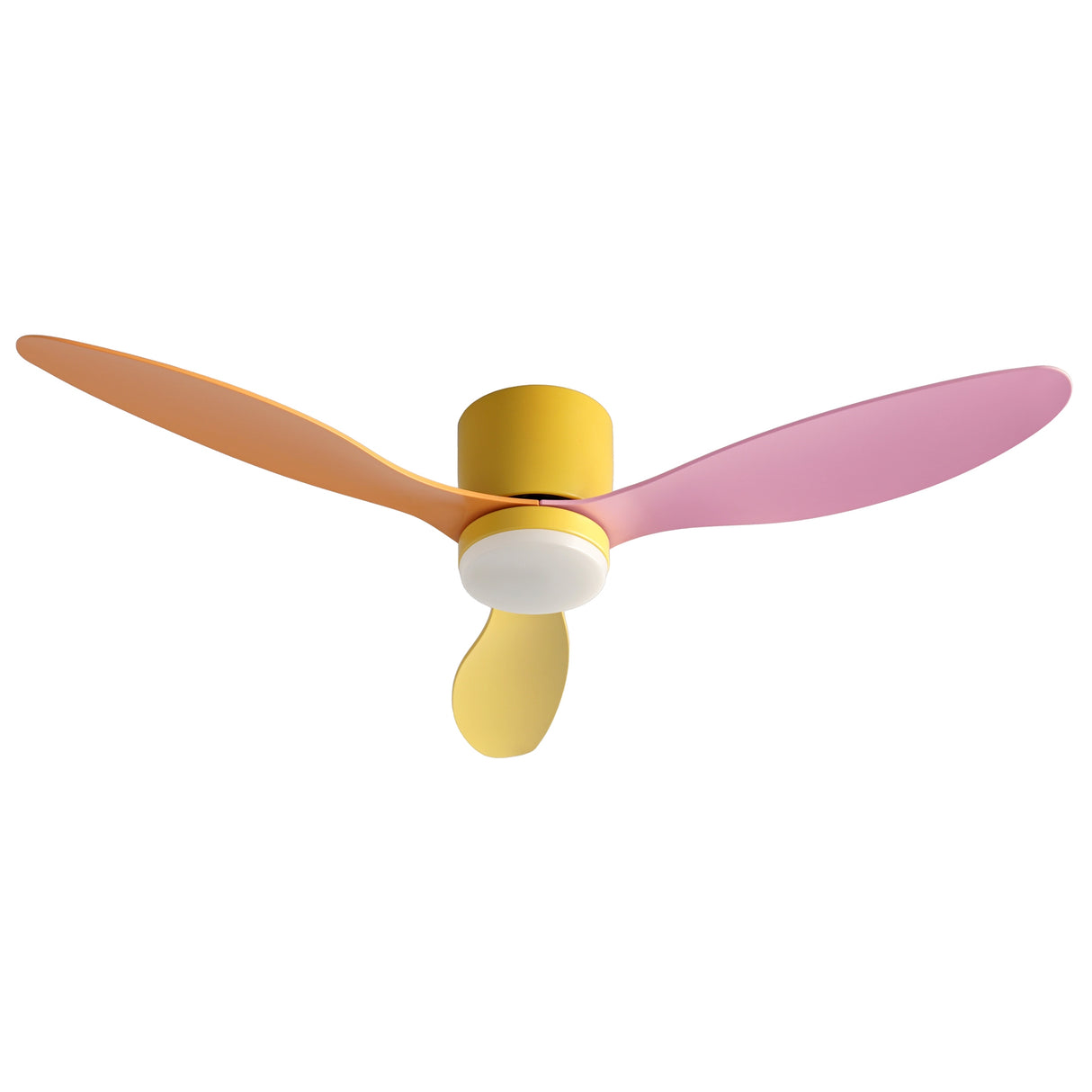 Colourful ceiling fan blades in orange, pink and yellow