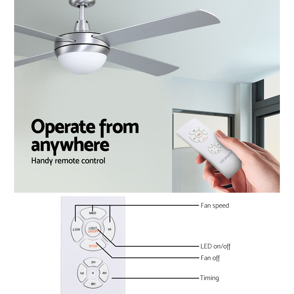 Devanti 52-Inch AC Motor Ceiling Fan with LED Light and Remote — Silver — Allure Home Collections