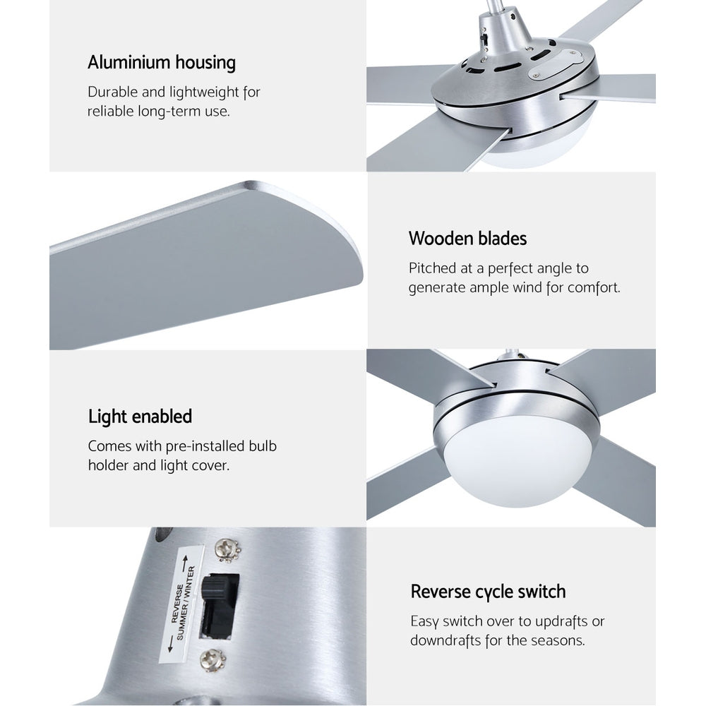 Devanti 52-Inch AC Motor Ceiling Fan with LED Light and Remote — Silver — Allure Home Collections