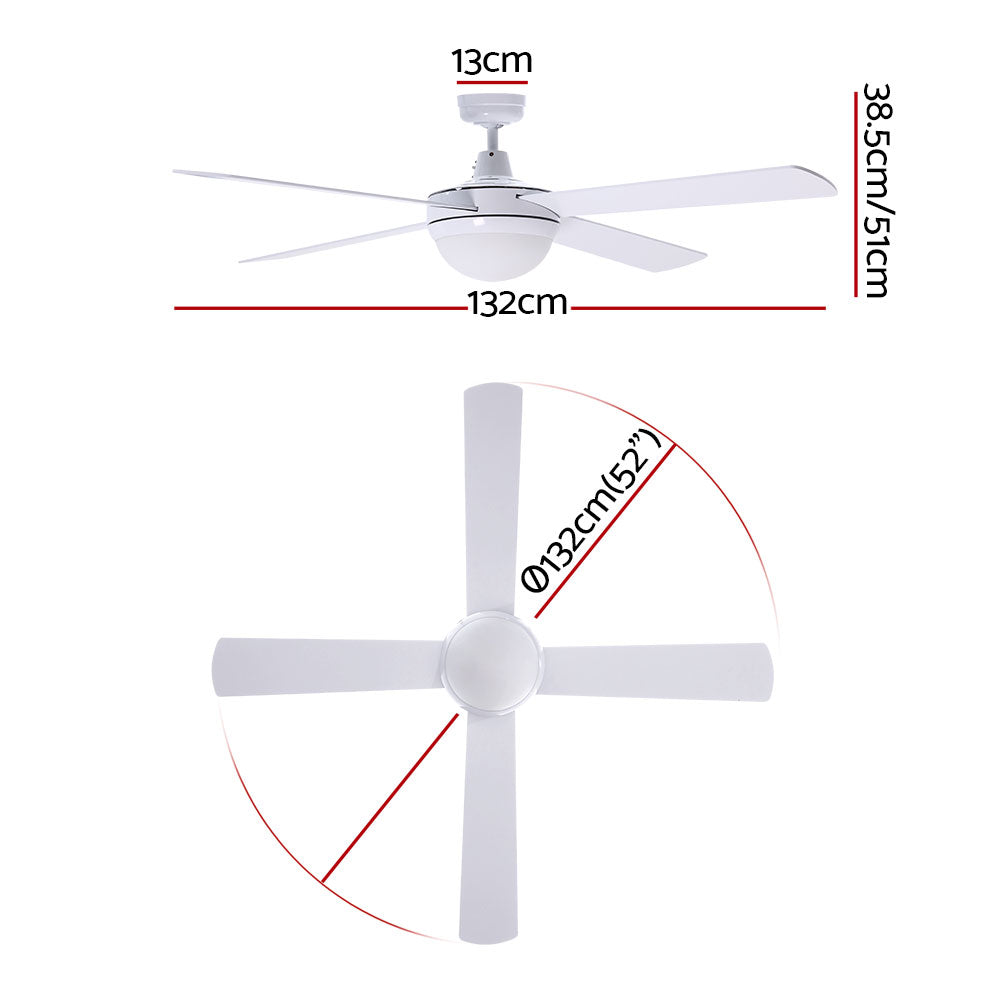 Devanti 52-Inch AC Motor Ceiling Fan with LED Light and Remote — White — Allure Home Collections