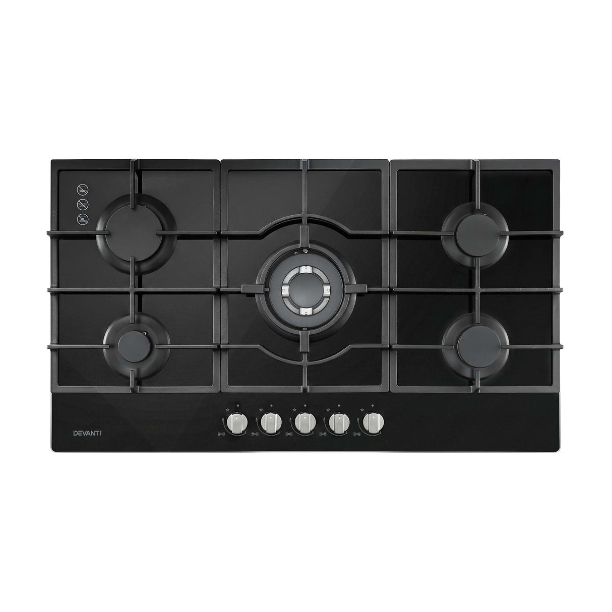 Overall dimensions of the 860 mm by 510 mm black glass cooktop