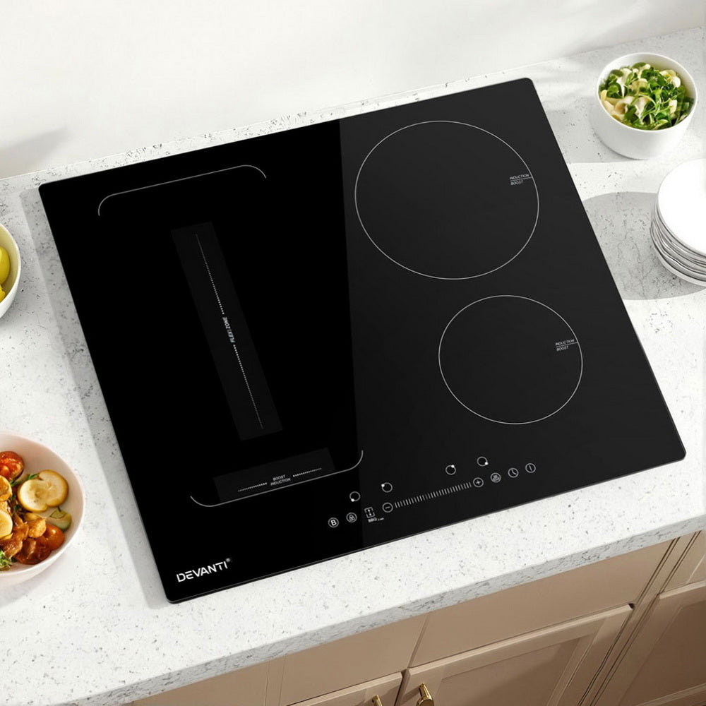 Dimension diagram of the induction cooktop, 52 x 59 x 6 cm with cut out sizes