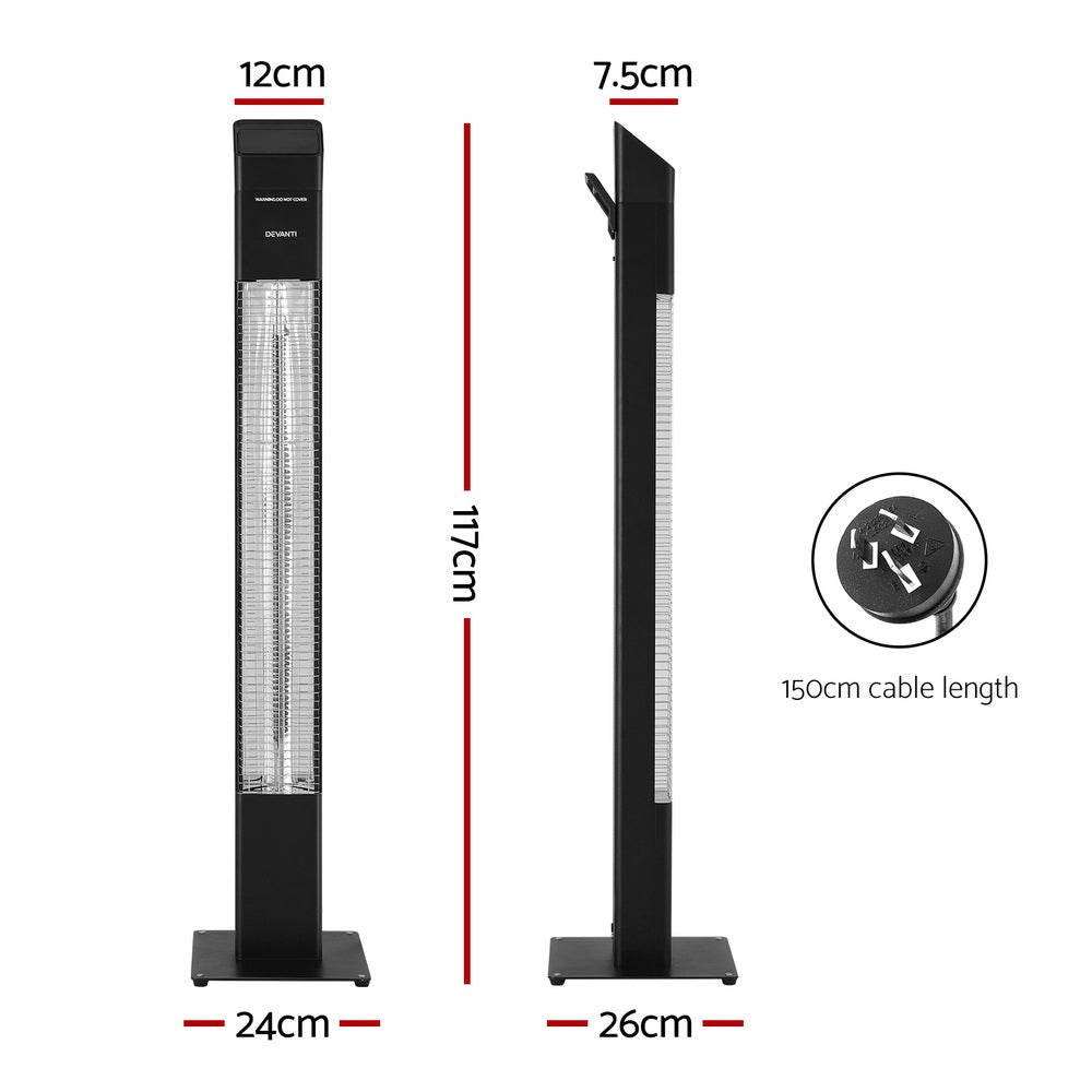 Radiant tower heater warming a living room during winter