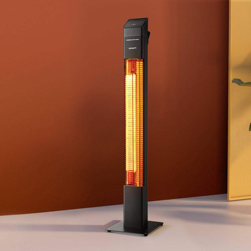 Dimension diagram for the 24 x 26 x 117 cm radiant tower heater