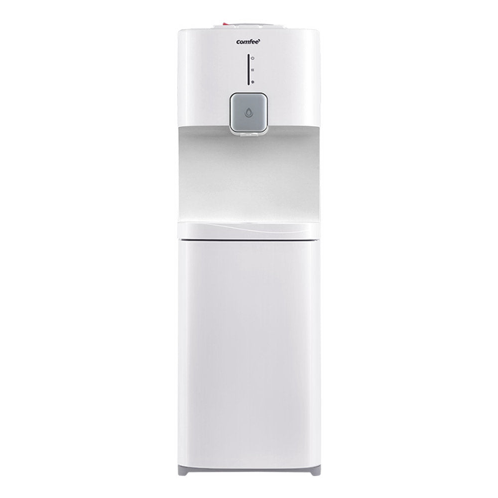 Close up of the single faucet dispensing chilled water into a glass
