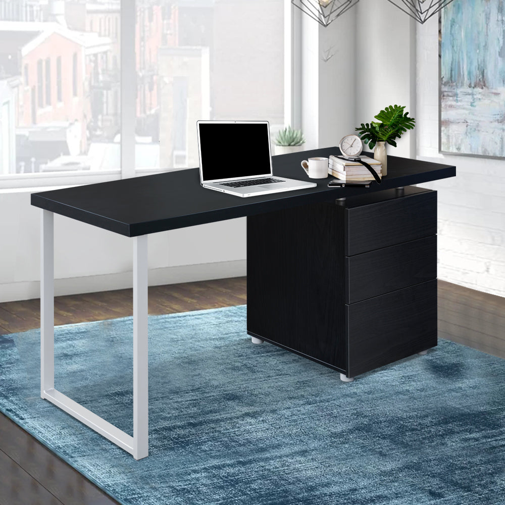Campbell black computer desk with three drawers in a home office