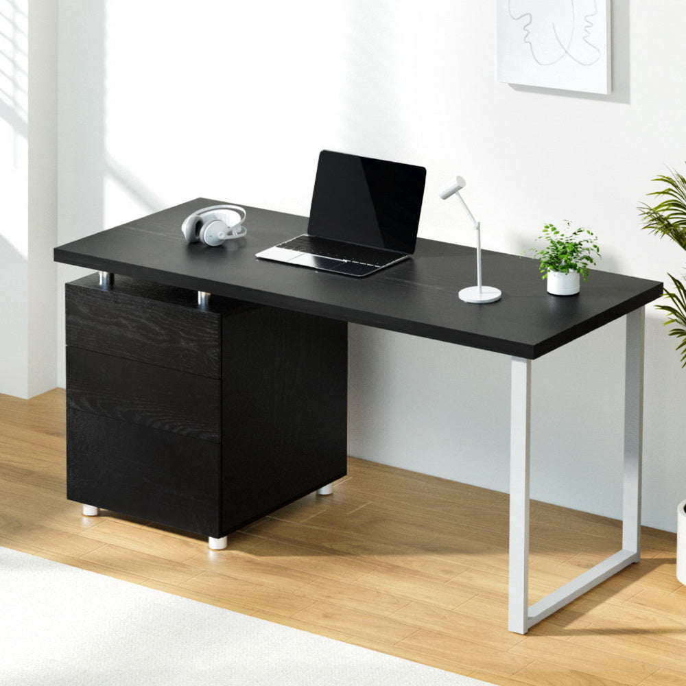 Campbell black computer desk with three drawers in a home office