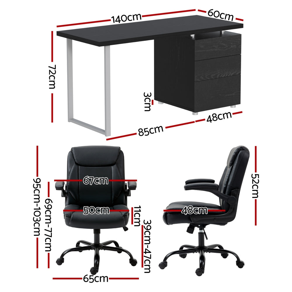 Ocean Reef black office desk and chair set in a home office, view 2