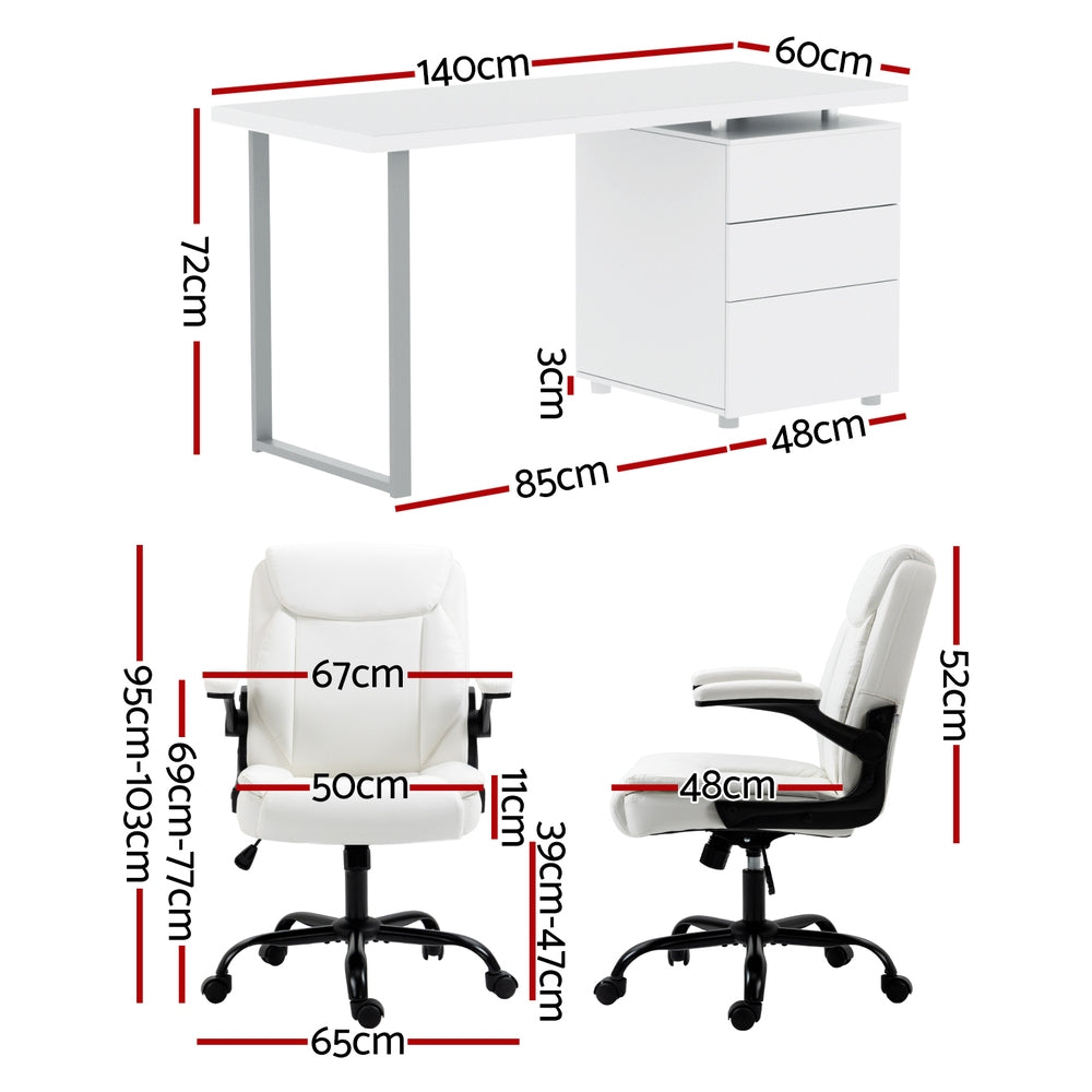 Ocean Reef white office desk and chair set in a home office, view 2