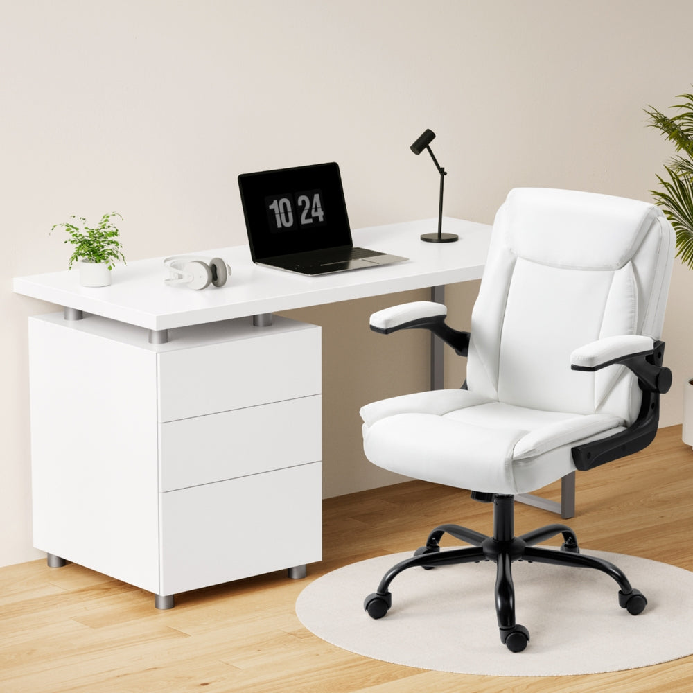 Ocean Reef white office desk and chair set in a home office, view 7