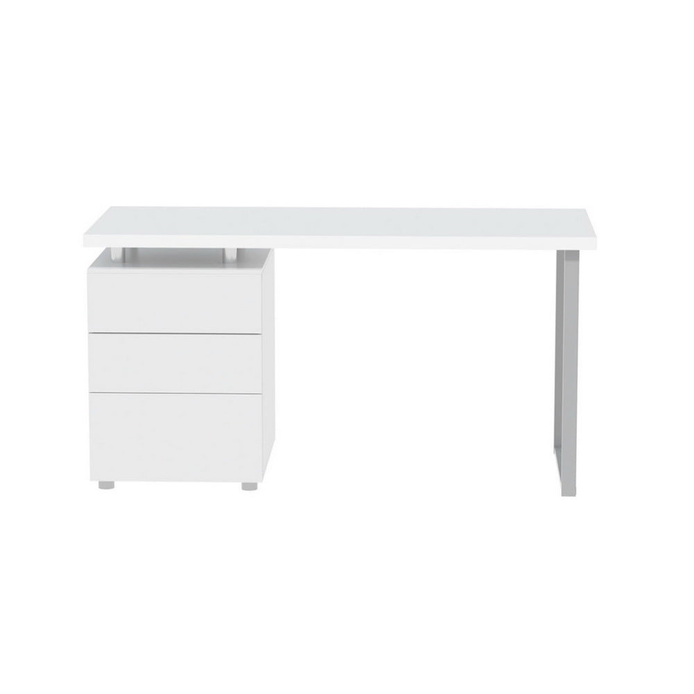 Campbell white computer desk with three drawers in a home office