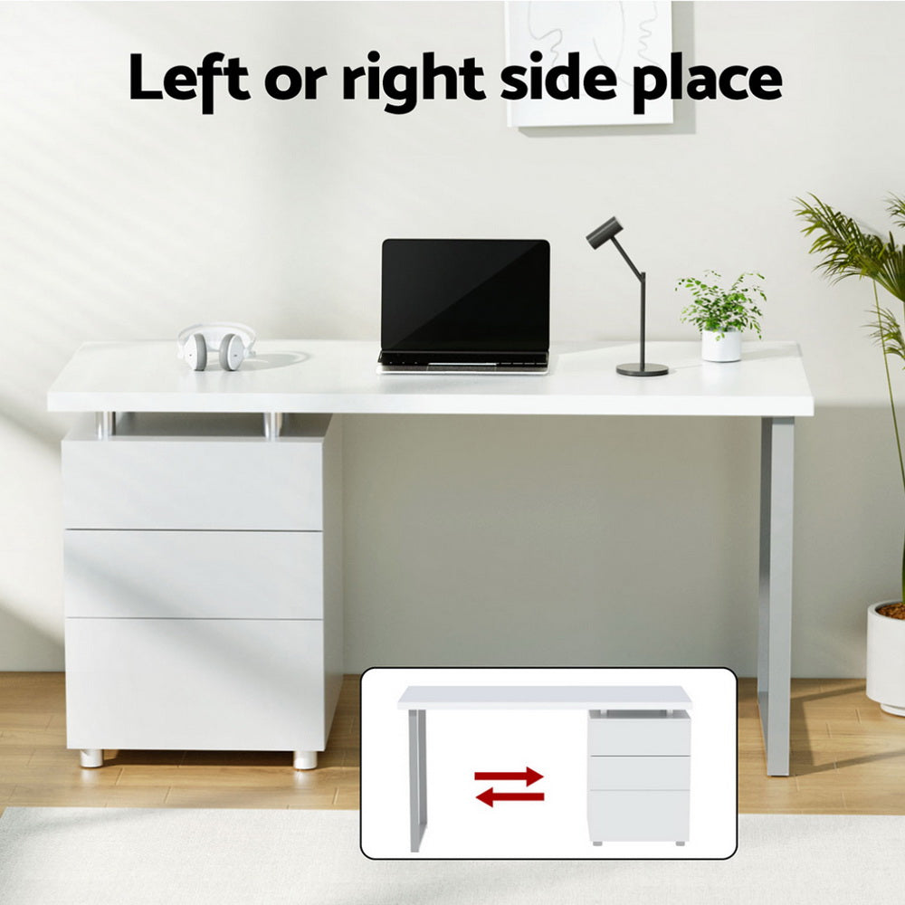 Campbell white computer desk with three drawers in a home office