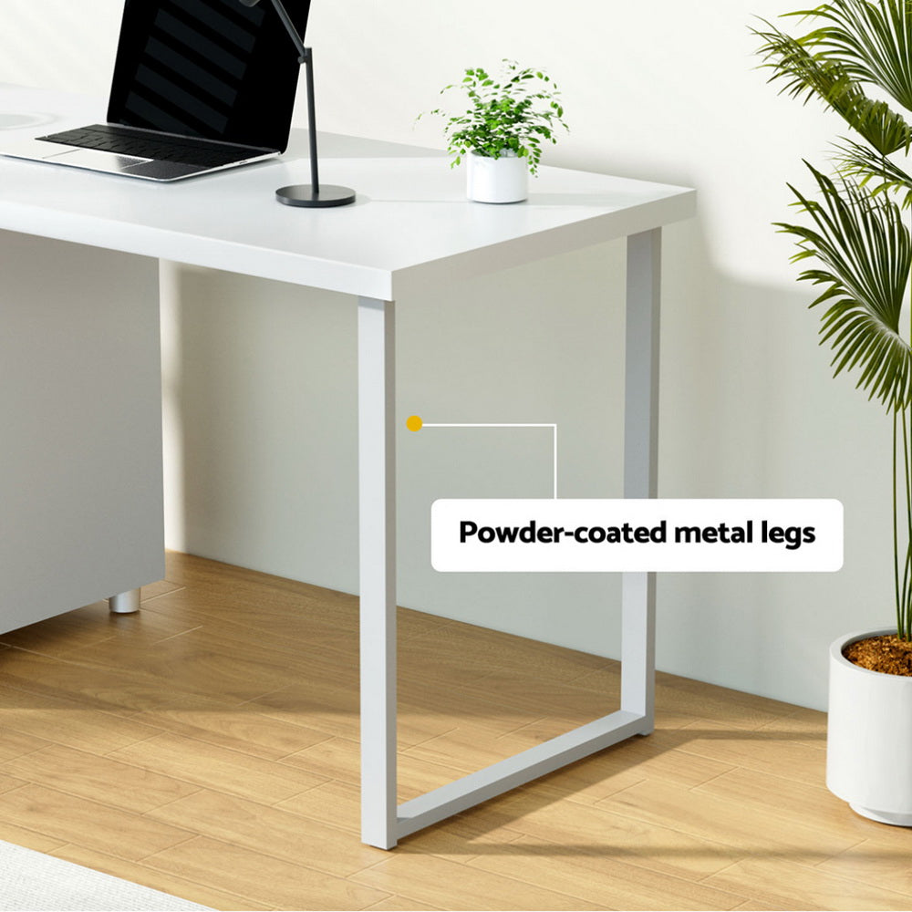 Campbell white computer desk with three drawers in a home office