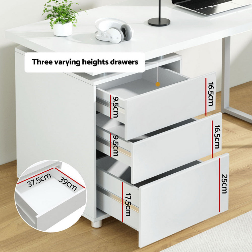 Campbell white computer desk with three drawers in a home office