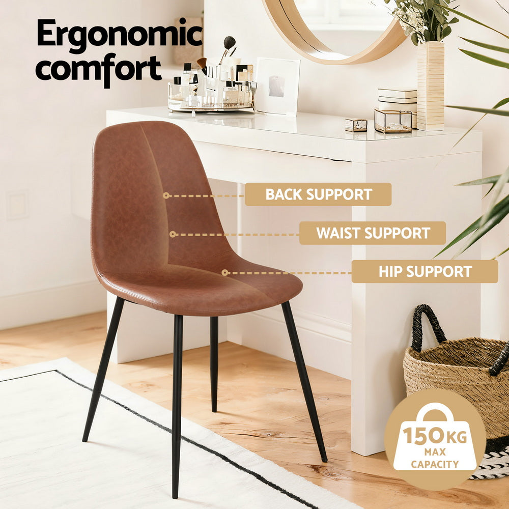 Sandy Creek brown faux leather dining chair with black metal legs