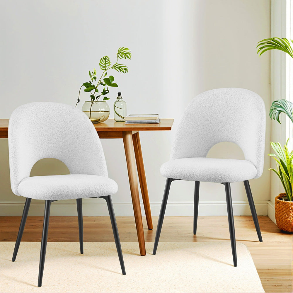 Seppeltsfield white sherpa boucle dining chair in a modern dining room