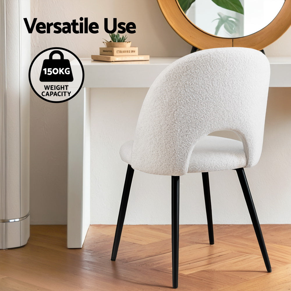 Seppeltsfield white sherpa boucle dining chair in a modern dining room