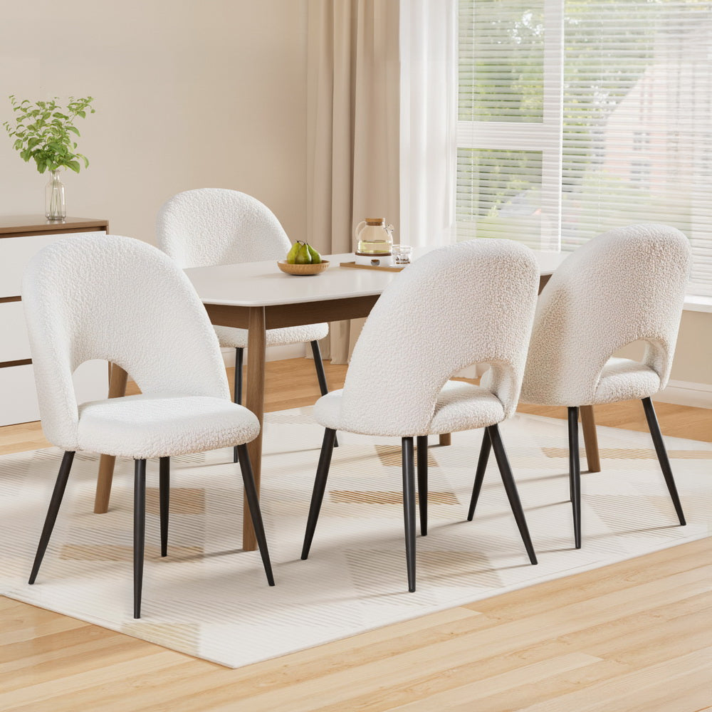 Seppeltsfield white sherpa boucle dining chair in a modern dining room