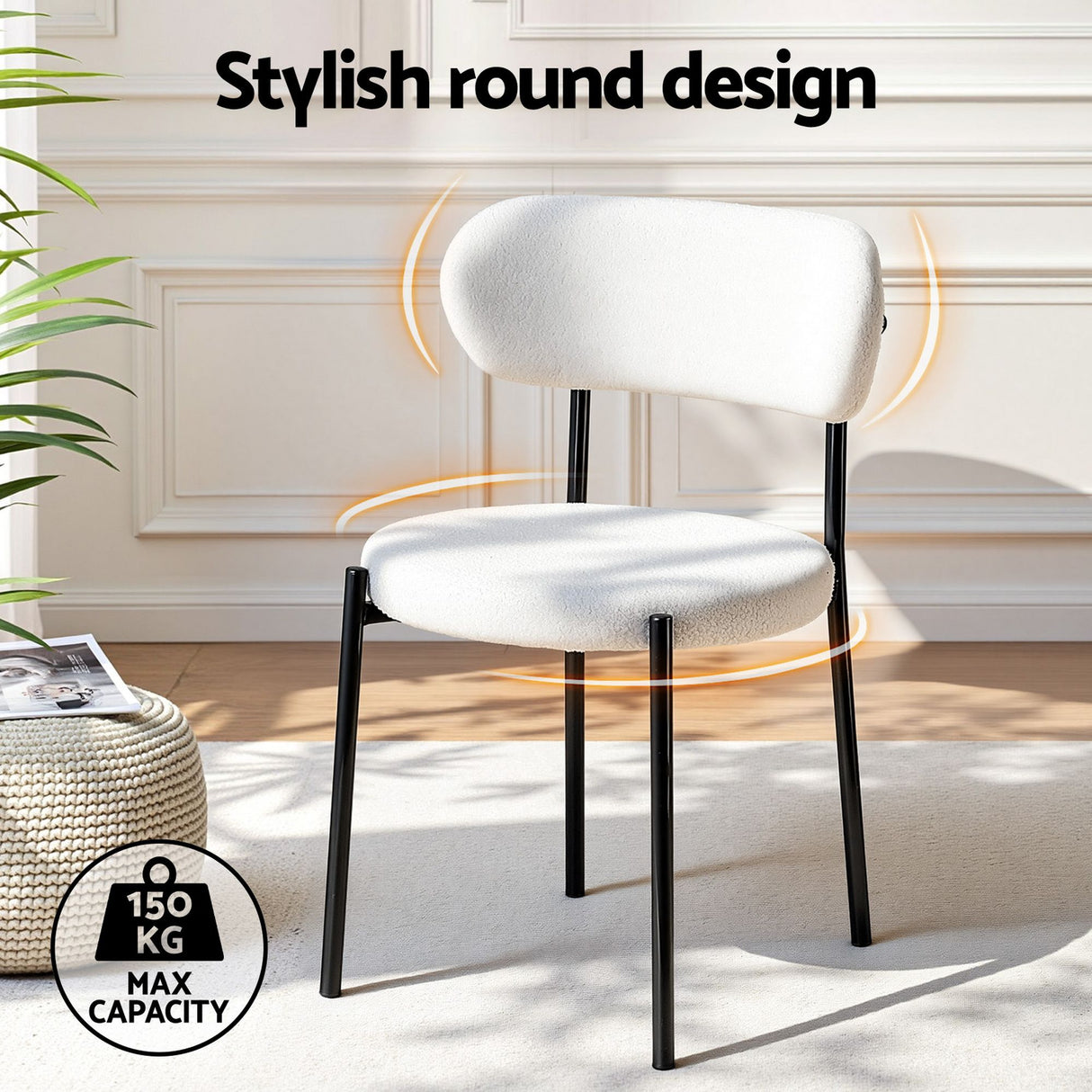Stirling Boucle Dining Chair, White Sherpa 6pcs