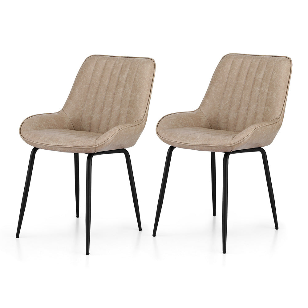 Nain khaki faux leather dining chair with black metal legs in a modern dining room