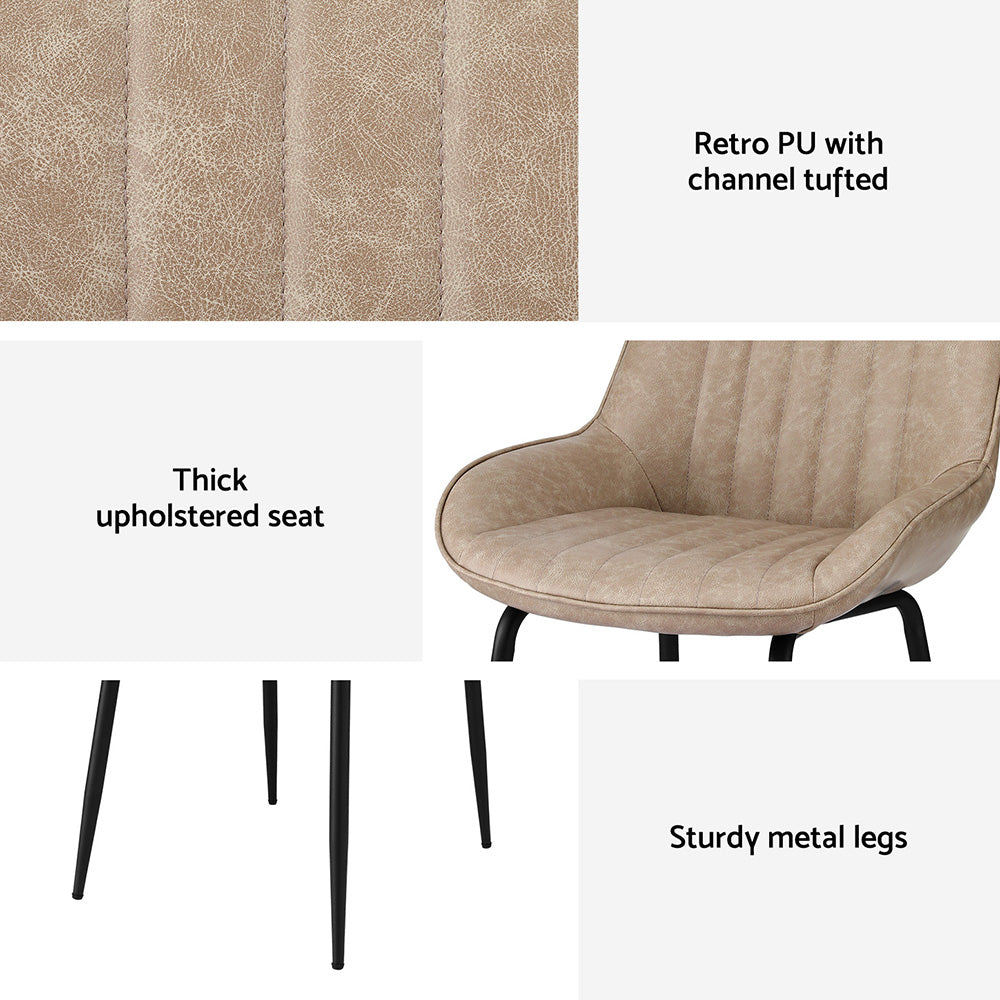 Nain khaki faux leather dining chair with black metal legs in a modern dining room