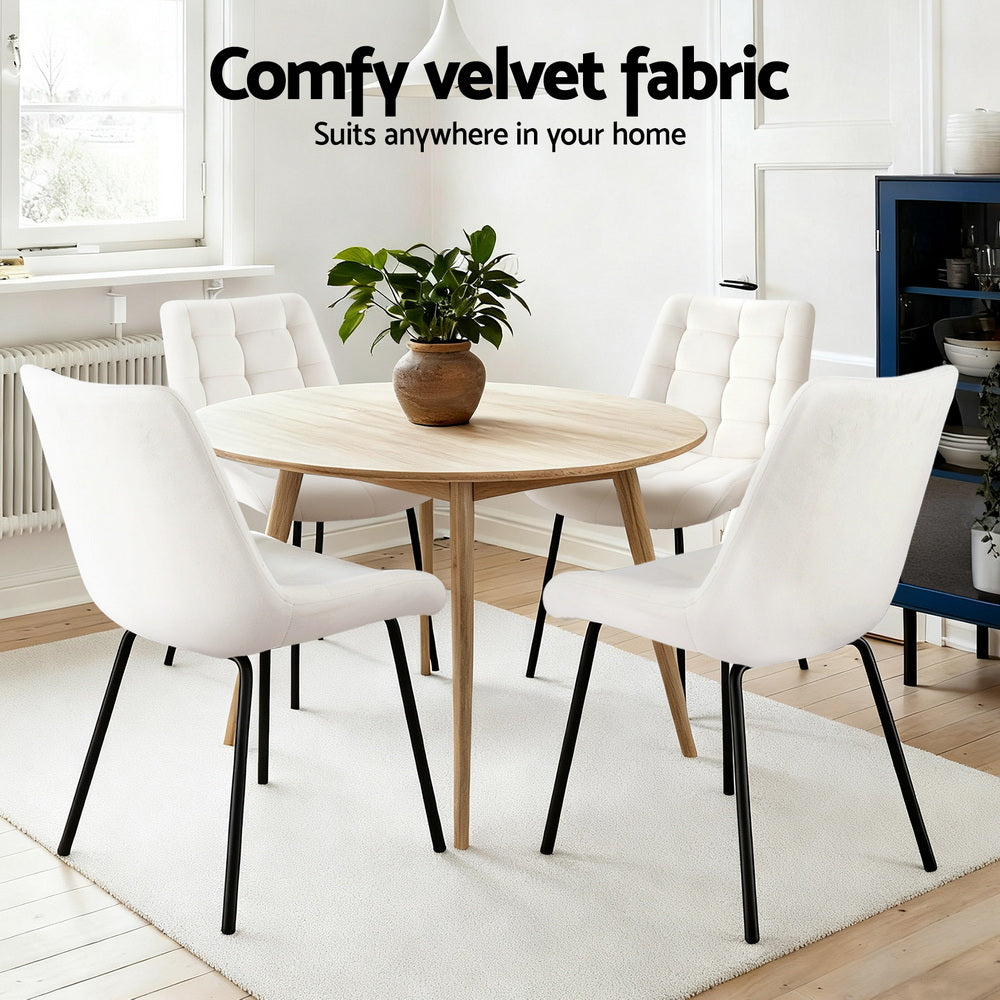Mount Pleasant beige velvet tufted dining chair with metal legs