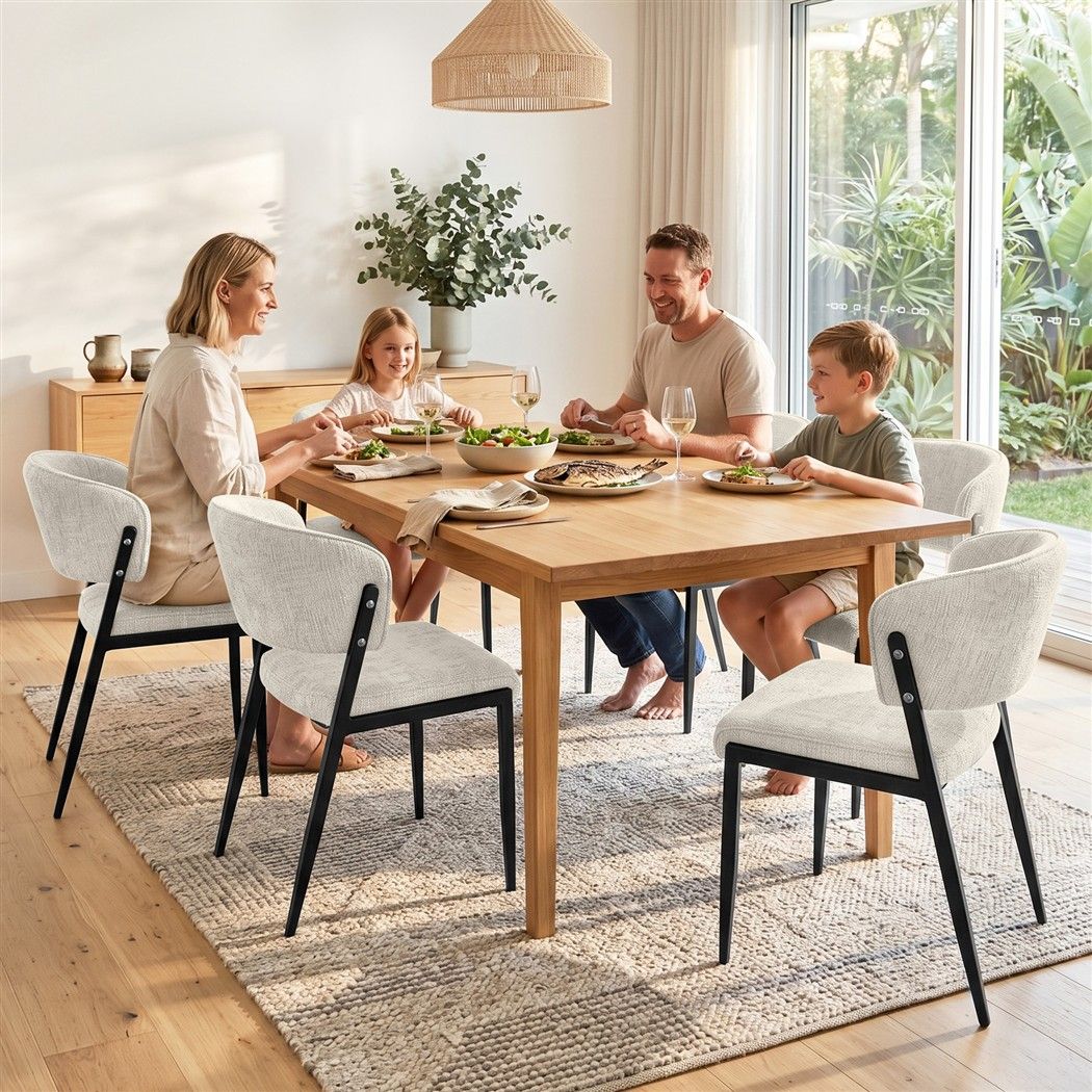 Tanunda beige linen dining chair in a modern dining room