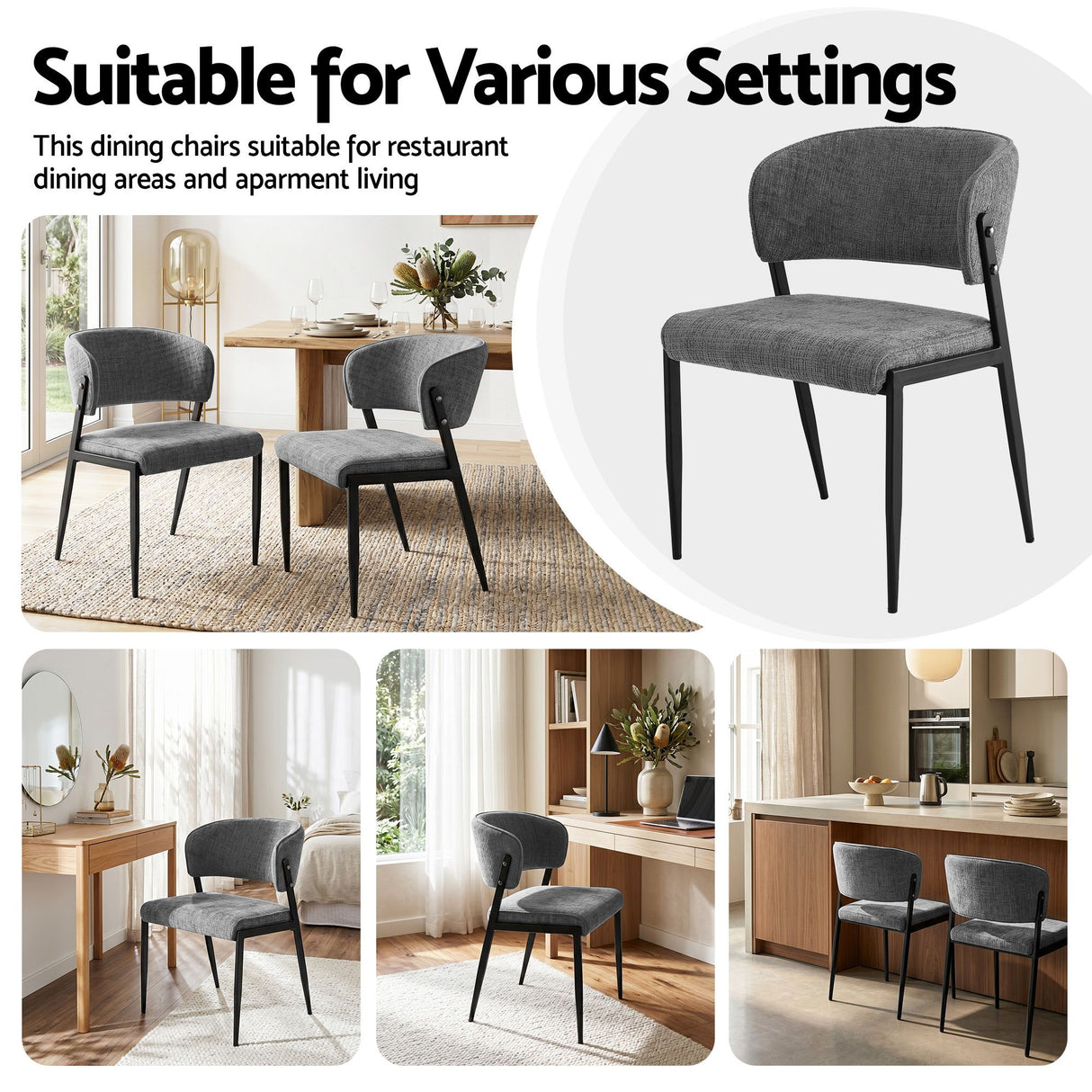 Tanunda grey linen dining chair in a modern dining room