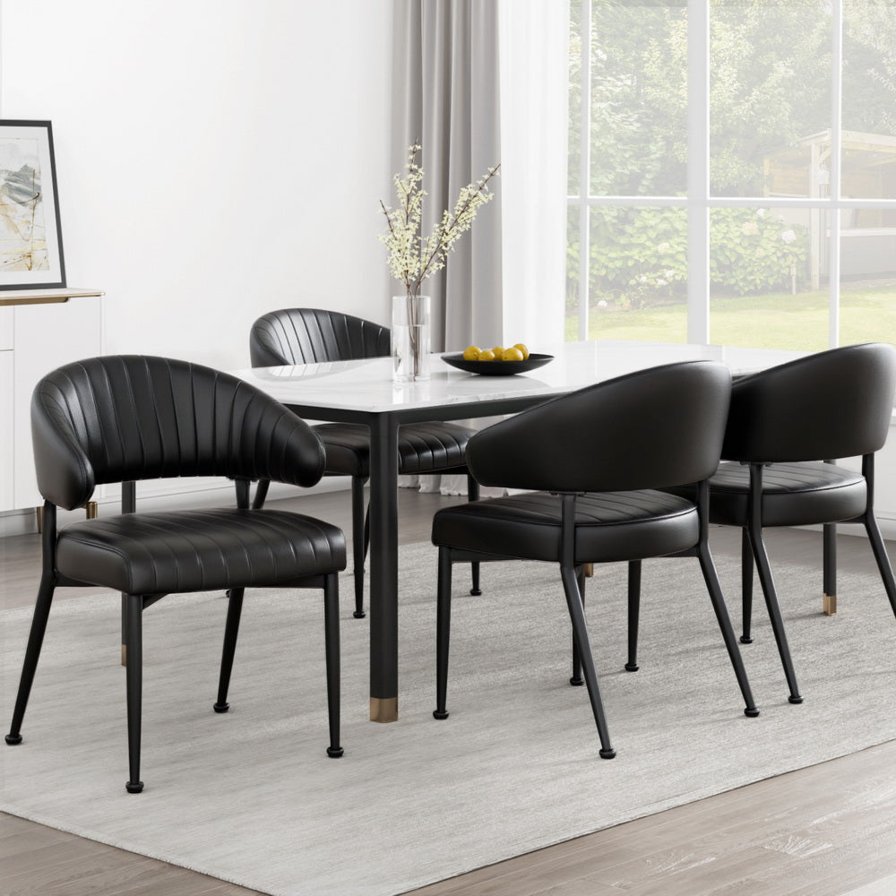 Truro black faux leather open back dining armchair