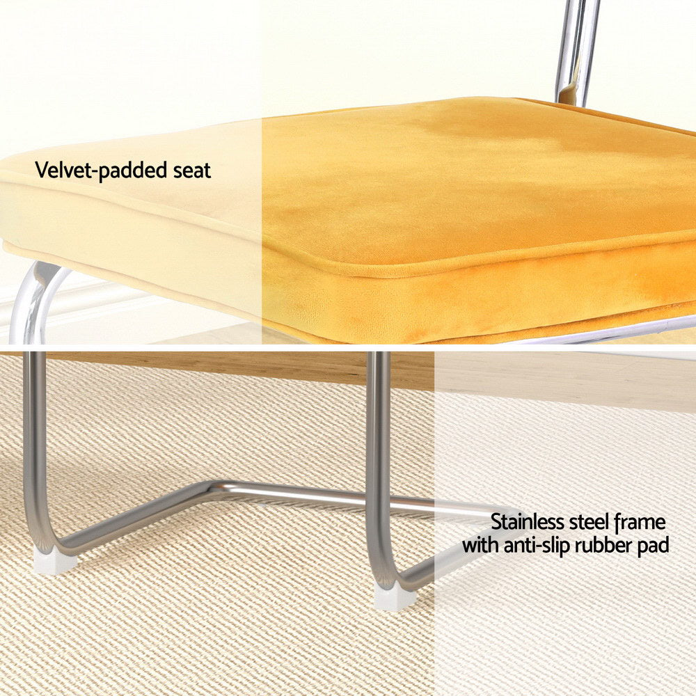 Artiss Felix Velvet Rattan Cantilever Dining Chairs — Set of 4, Yellow — Allure Home Collections