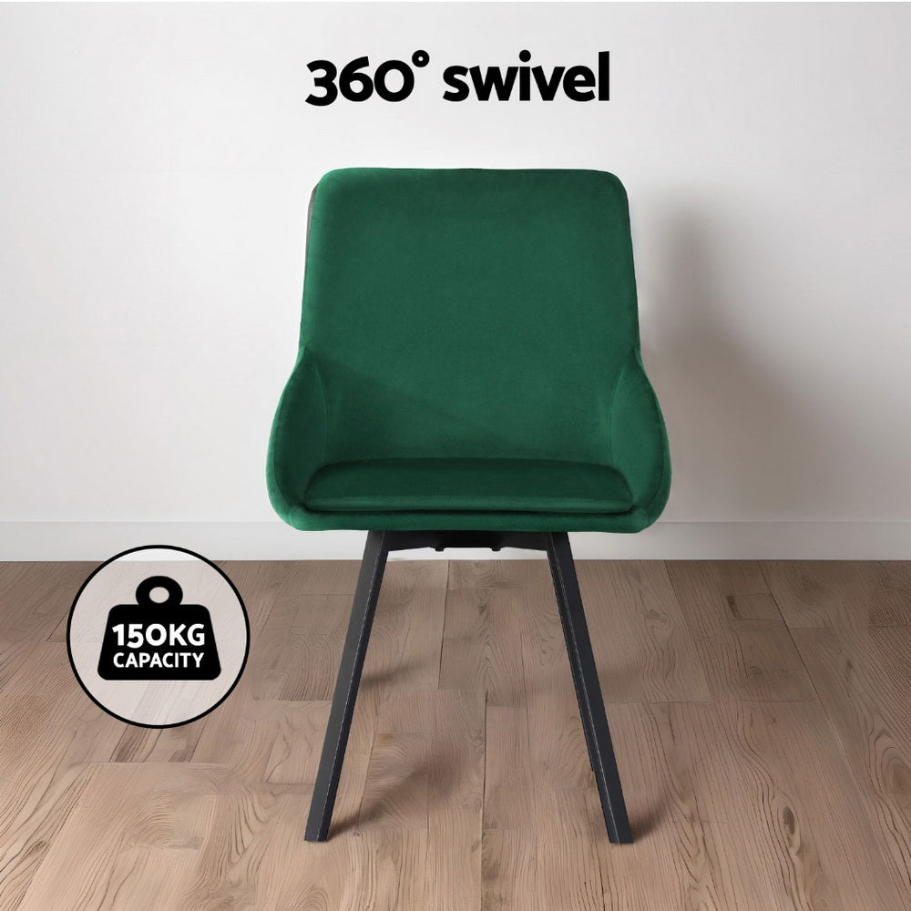 Velvet Green Swivel Dining Chairs Set of 4