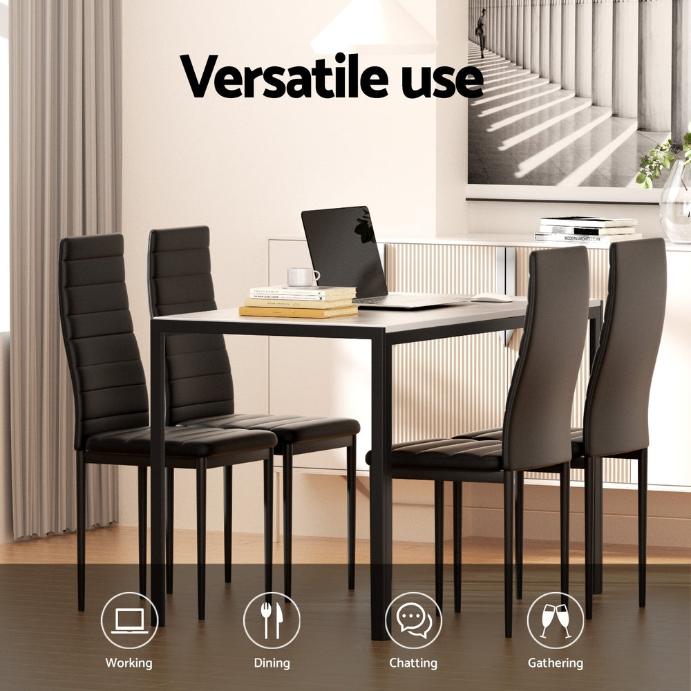 Lenswood 5 Piece Dining Set, Marble and White