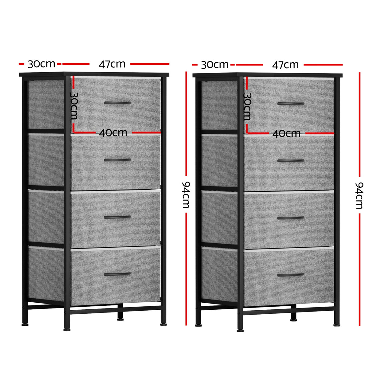 Tallong 4 Drawer Tallboy, Grey 2pcs
