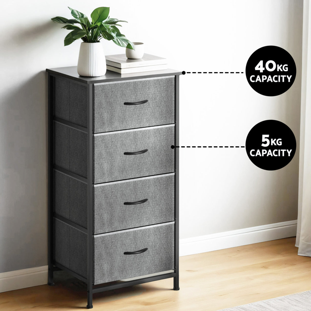 Tallong 4 Drawer Tallboy, Grey 2pcs