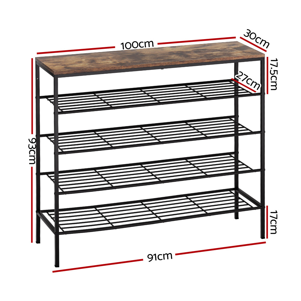 Artiss BOB 5-Tier 25-Pair Walnut Shoe Rack — Industrial Style, Metal Frame — Allure Home Collections
