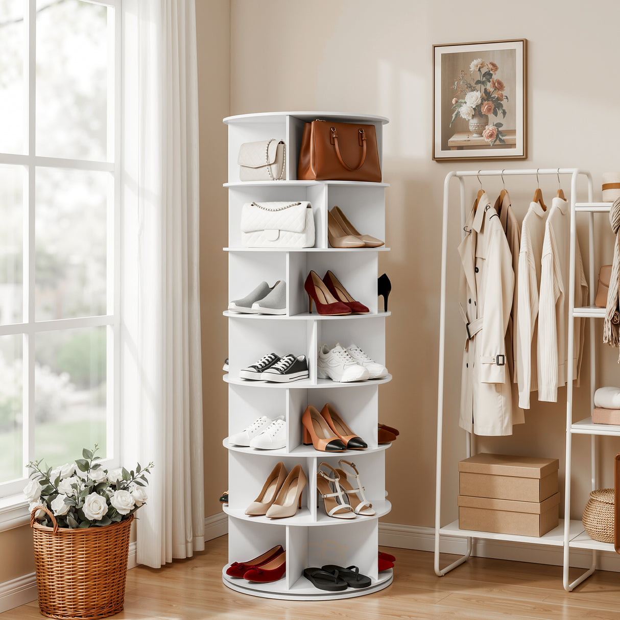 Hamilton 7 Tier 360 Rotating Shoe Rack, White