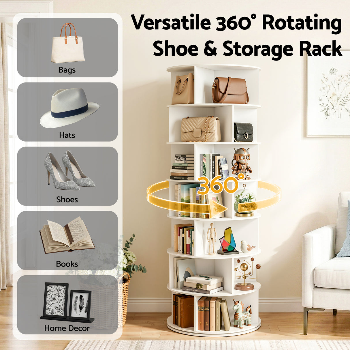 Hamilton 7 Tier 360 Rotating Shoe Rack, White image 4