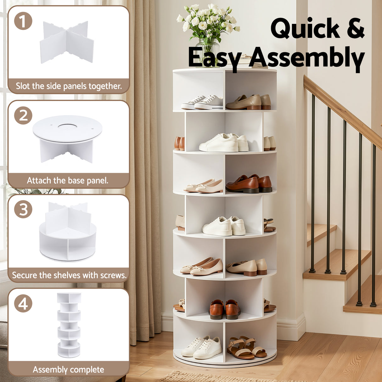 Hamilton 7 Tier 360 Rotating Shoe Rack, White image 5