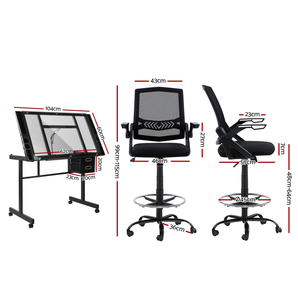 Onslow black drawing desk and drafting chair set in an art studio