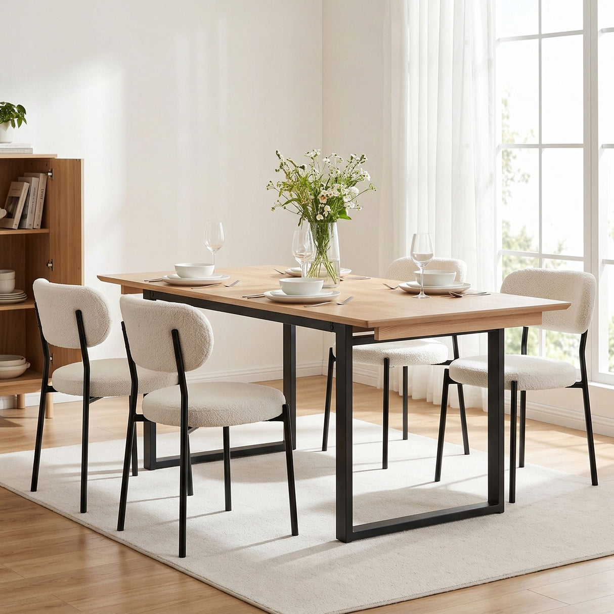Mylor 5 Piece Extendable Dining Set, White Sherpa