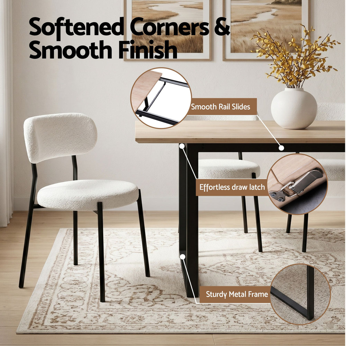 Mylor 5 Piece Extendable Dining Set, White Sherpa